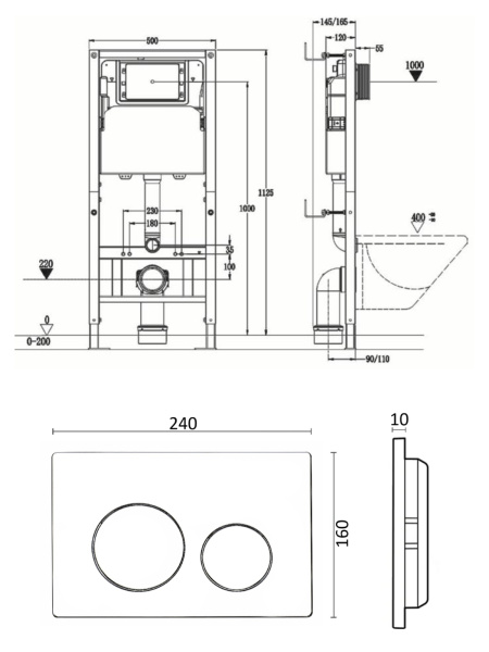 Инсталляция для подвесного унитаза Agger ACC500+APB0188 клавиша смыва белый глянец